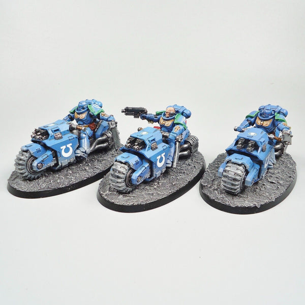 Warhammer 40k Army Space Marines Ultramarines Outriders x3 Painted And Based