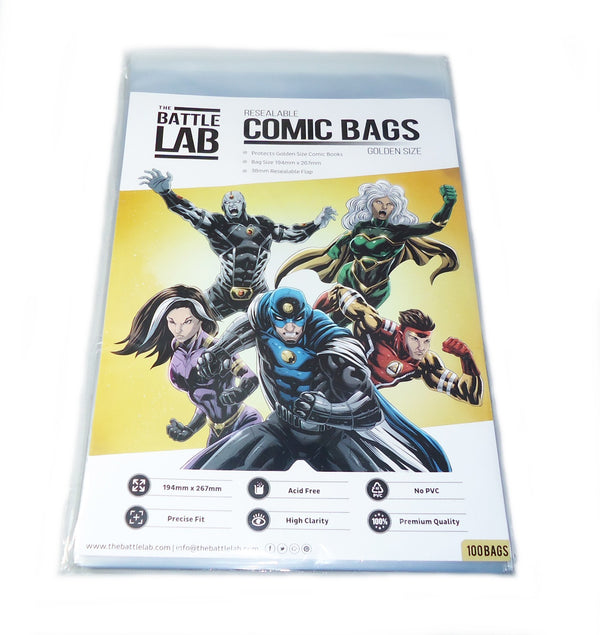 100 Golden Size Comic Book Bags – Protective Sleeves for Oversized Comics & Mag