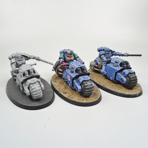 Space Marines Ultramarines Outriders x3 Partly Painted - Warhammer 40k